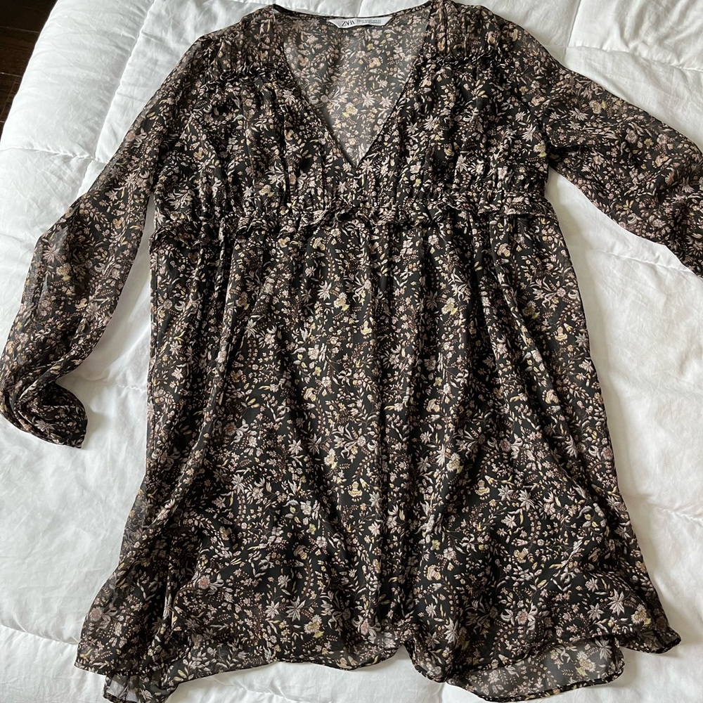 Zara Brown Floral Mini Summer Dress